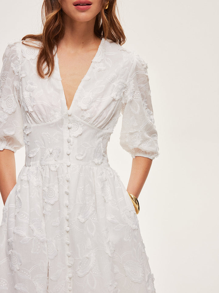 Robe Boutonnée Brodé Coton