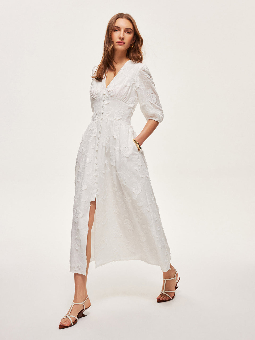 Robe Boutonnée Brodé Coton