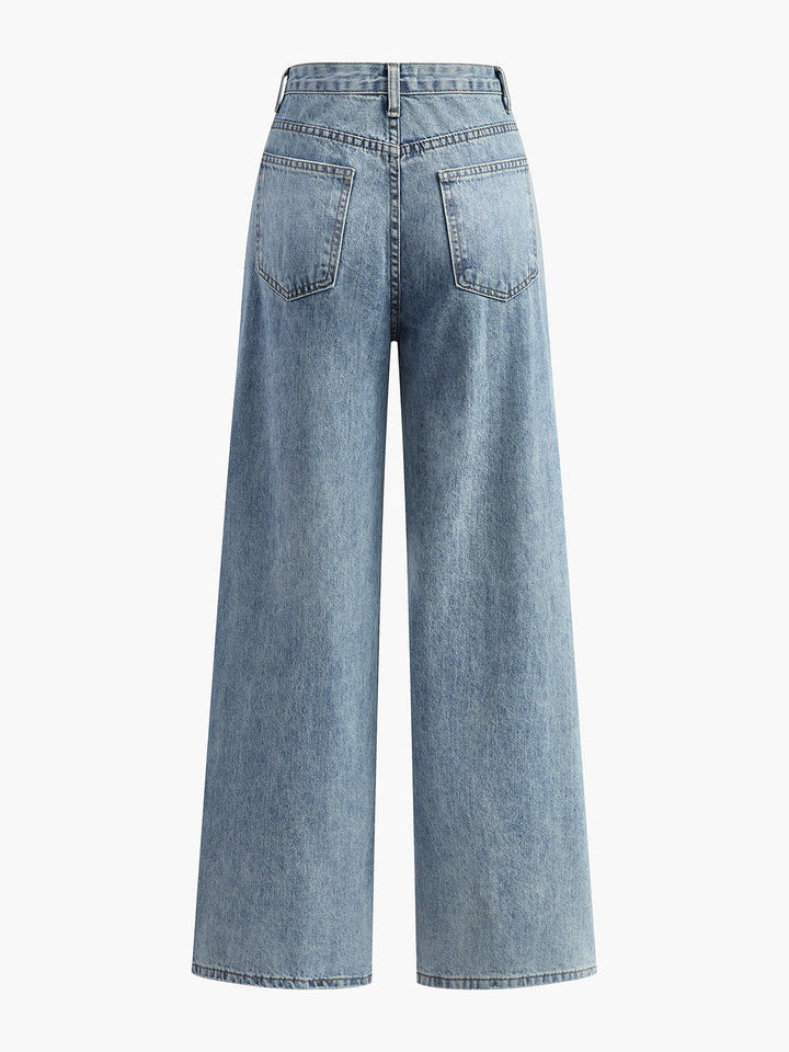 Jeans Large Jambe Taille Asymétrique