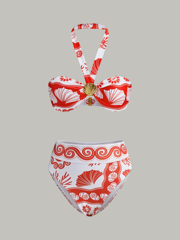 Ensemble de bikini à col licou imprimé