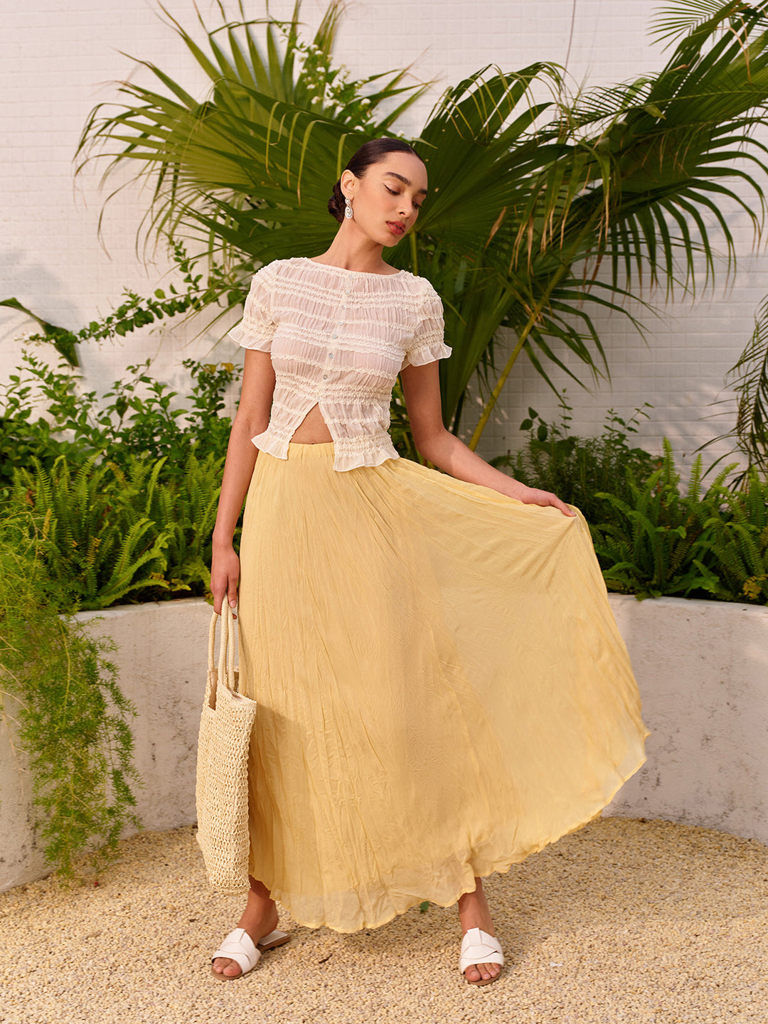 Jupe À Taille Haute Avec Ourlet Asymétrique Plissé