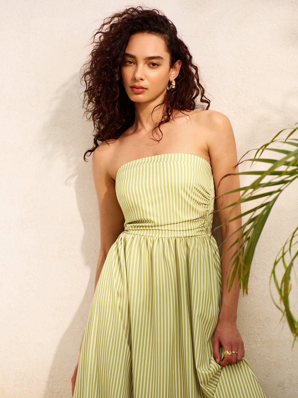 Robe Longue à Bretelles Rayées avec Poches