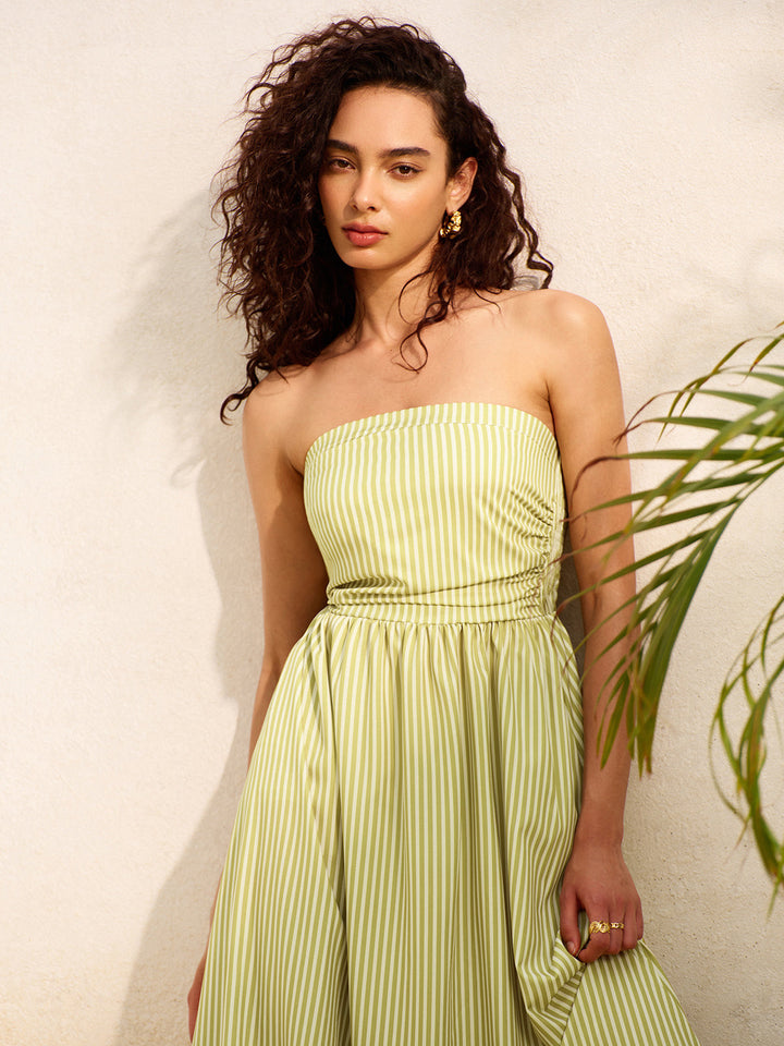 Robe Longue à Bretelles Rayées avec Poches