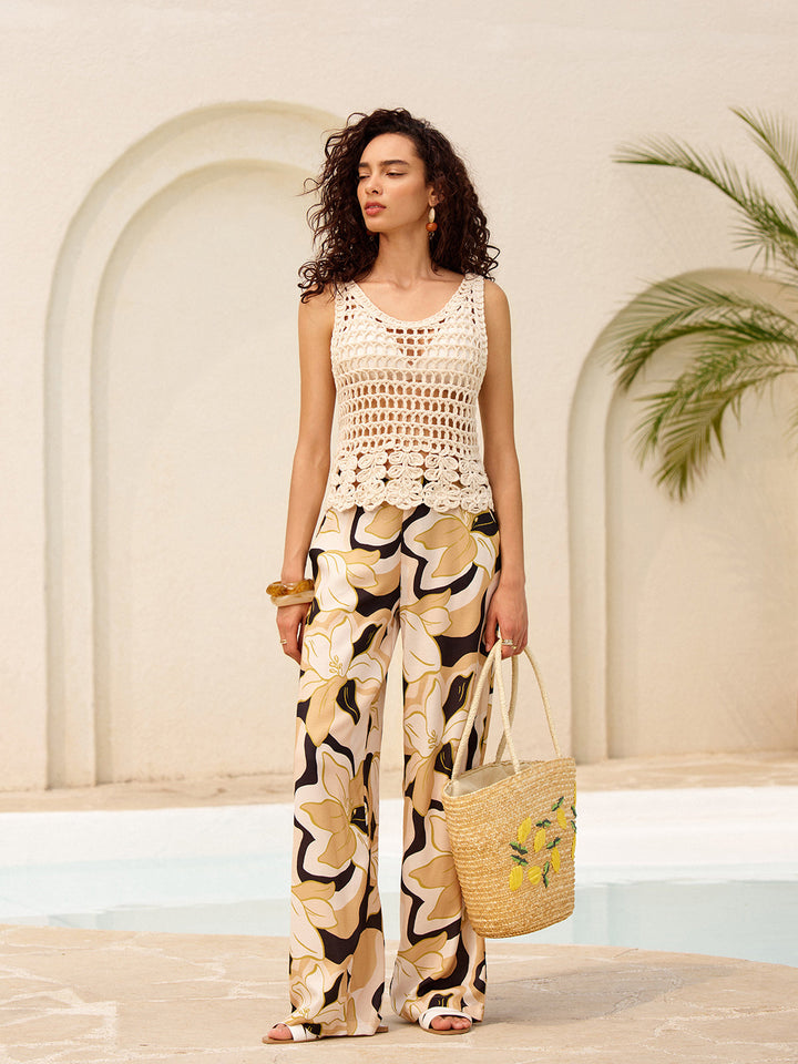 Pantalons mi-taille à imprimé floral avec poches