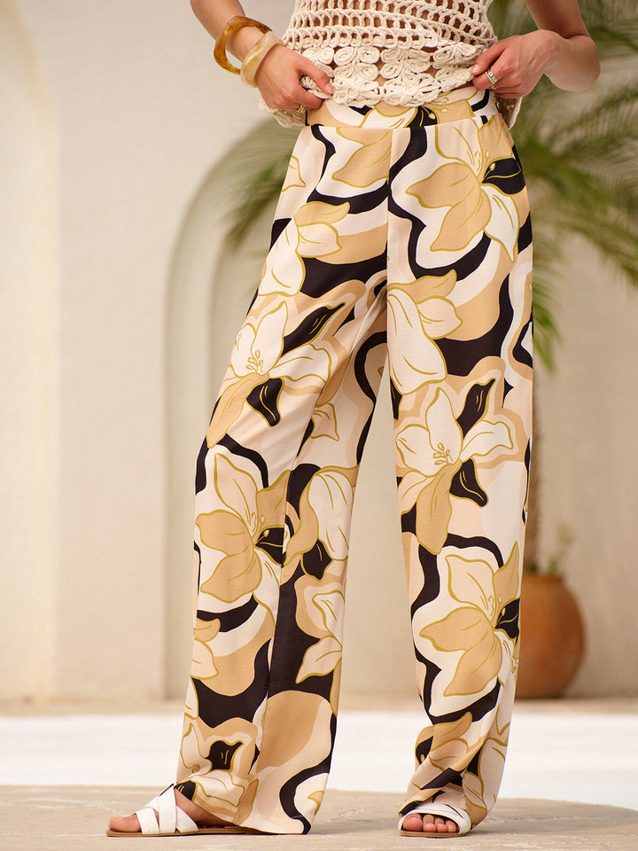 Pantalons mi-taille à imprimé floral avec poches