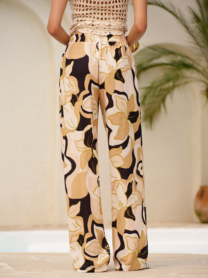 Pantalons mi-taille à imprimé floral avec poches