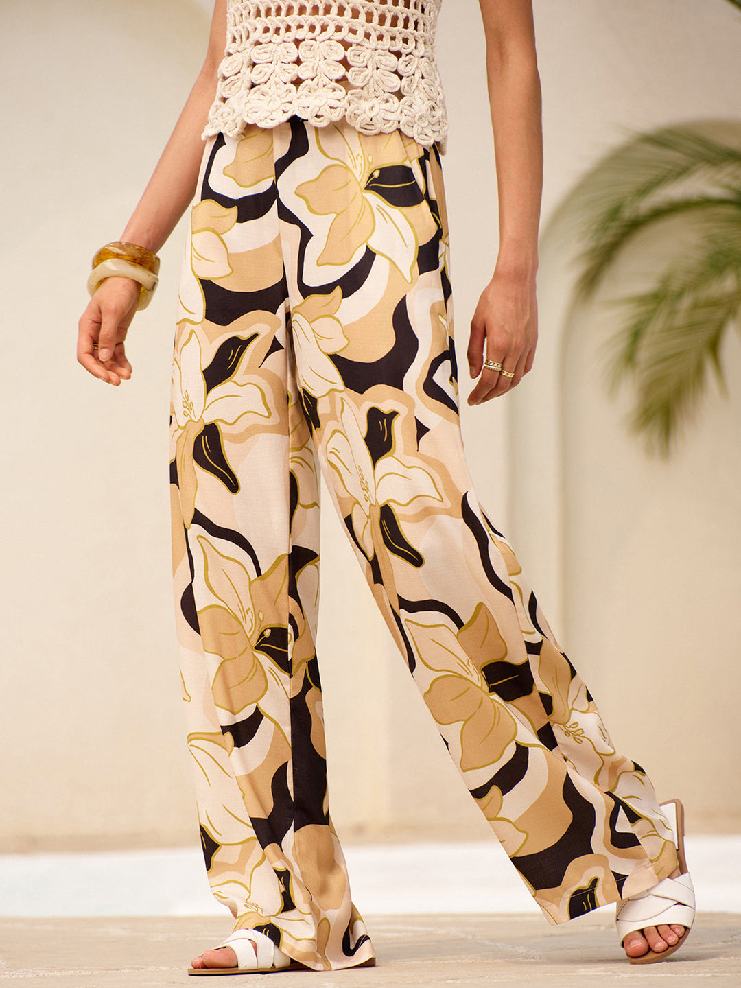 Pantalons mi-taille à imprimé floral avec poches