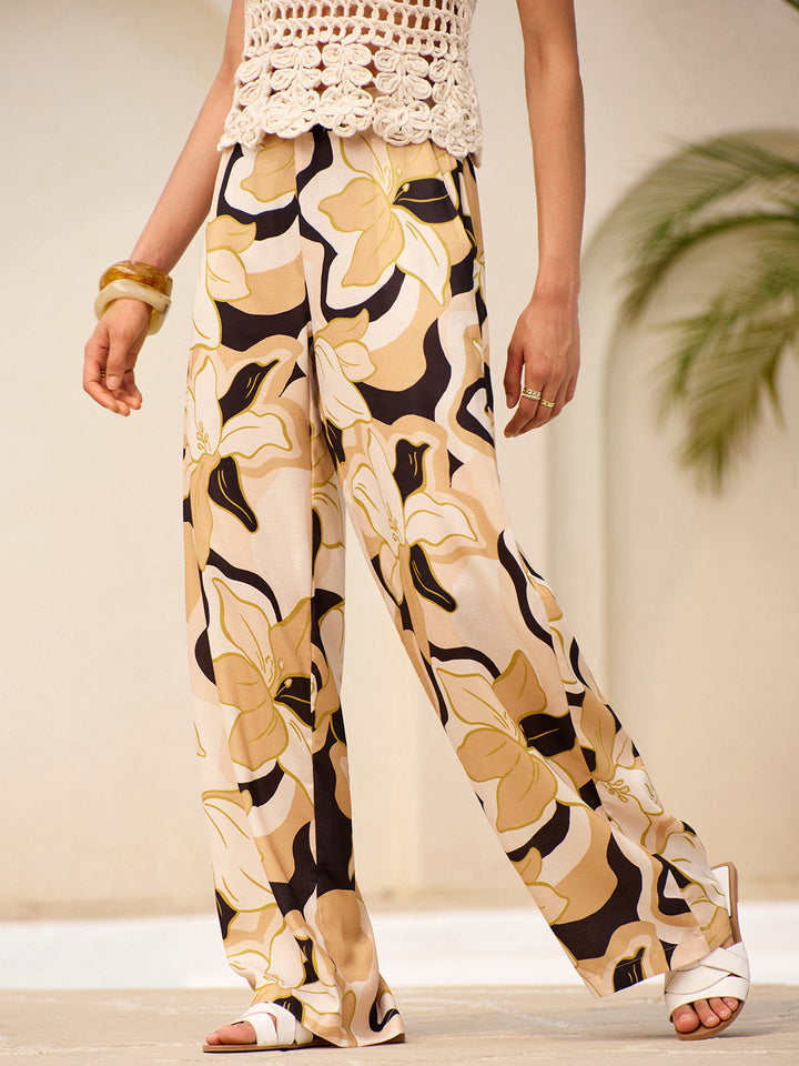 Pantalons mi-taille à imprimé floral avec poches