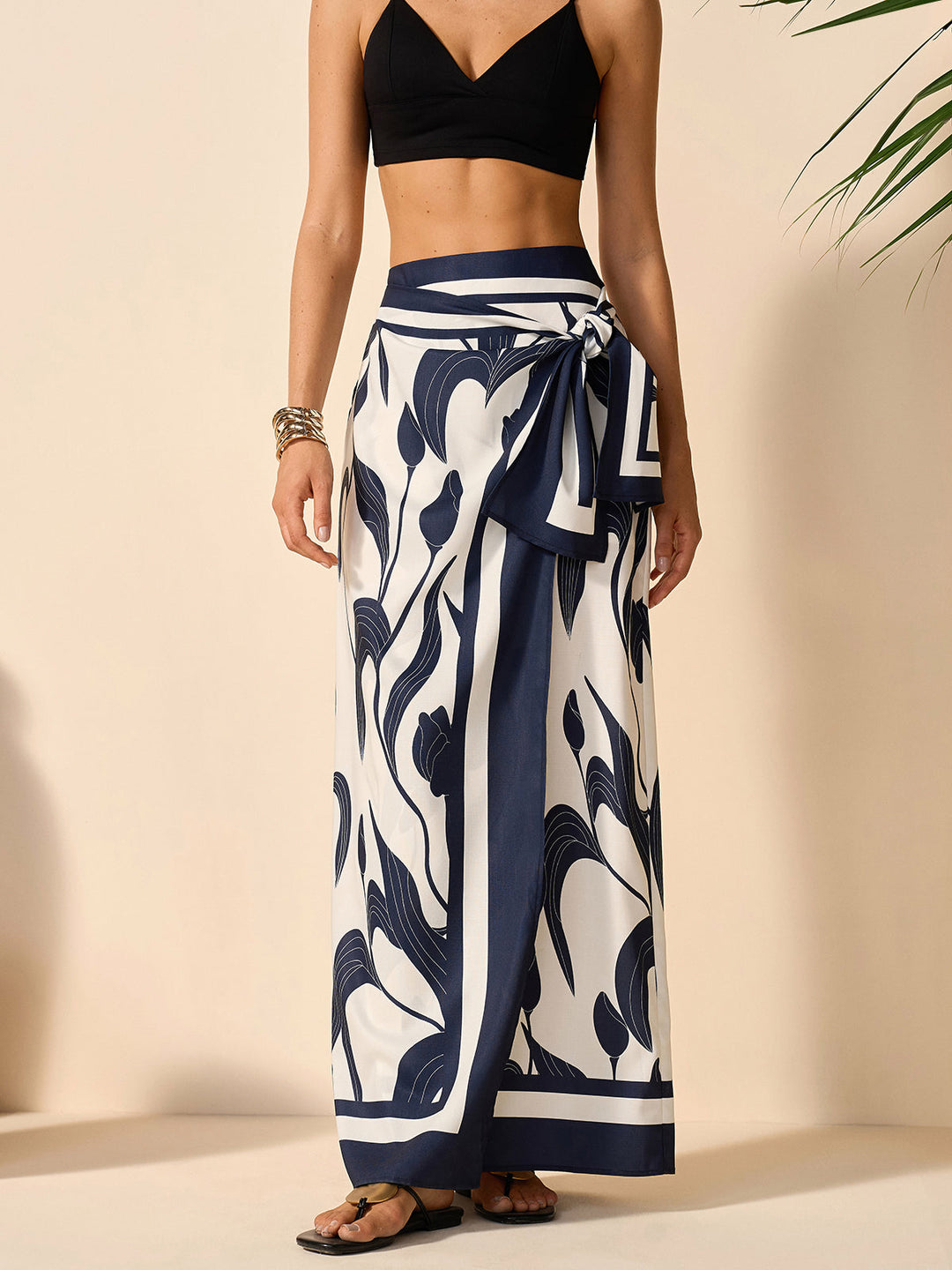 Jupe à taille nouée à imprimé floral