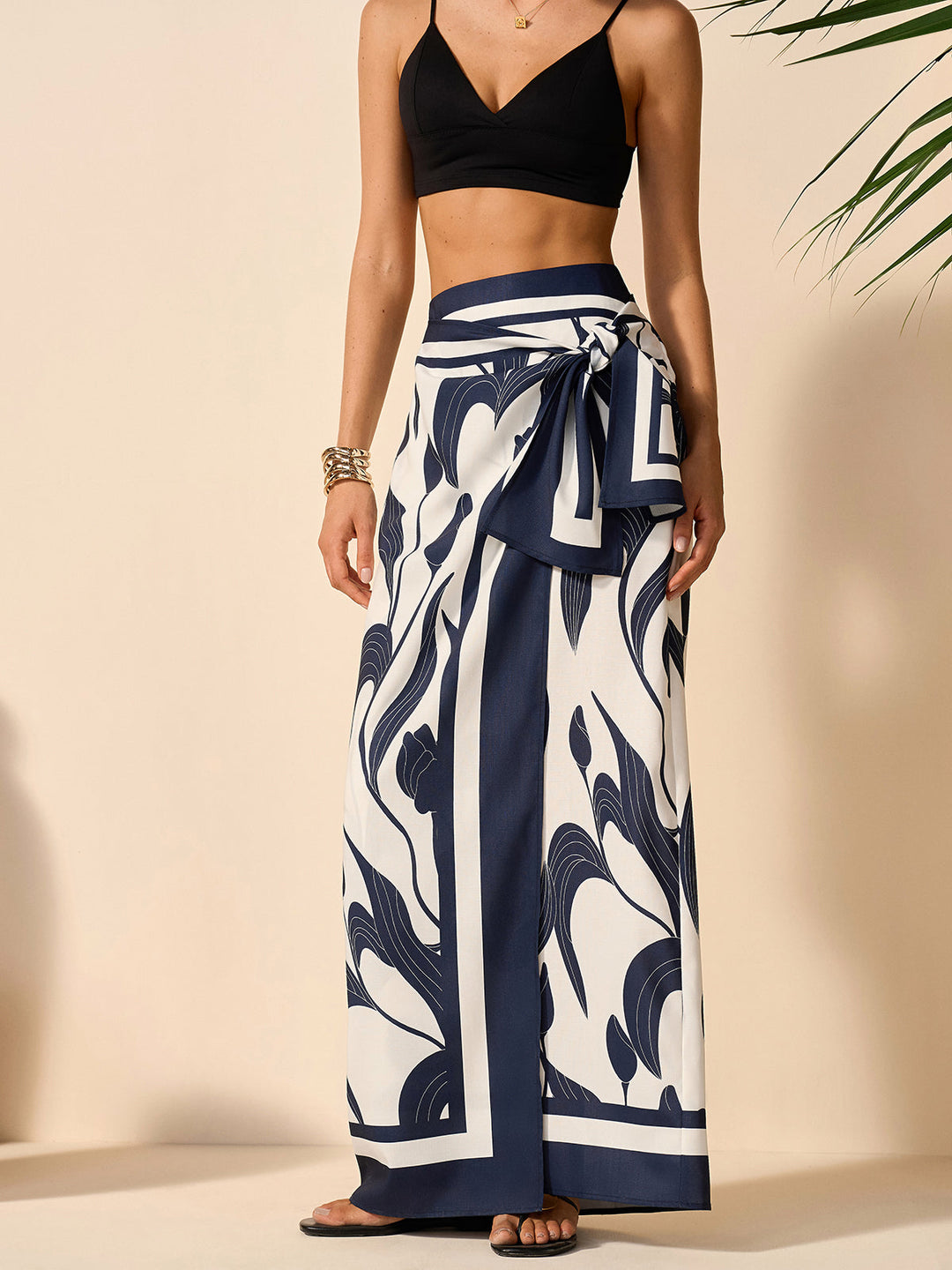 Jupe à taille nouée à imprimé floral