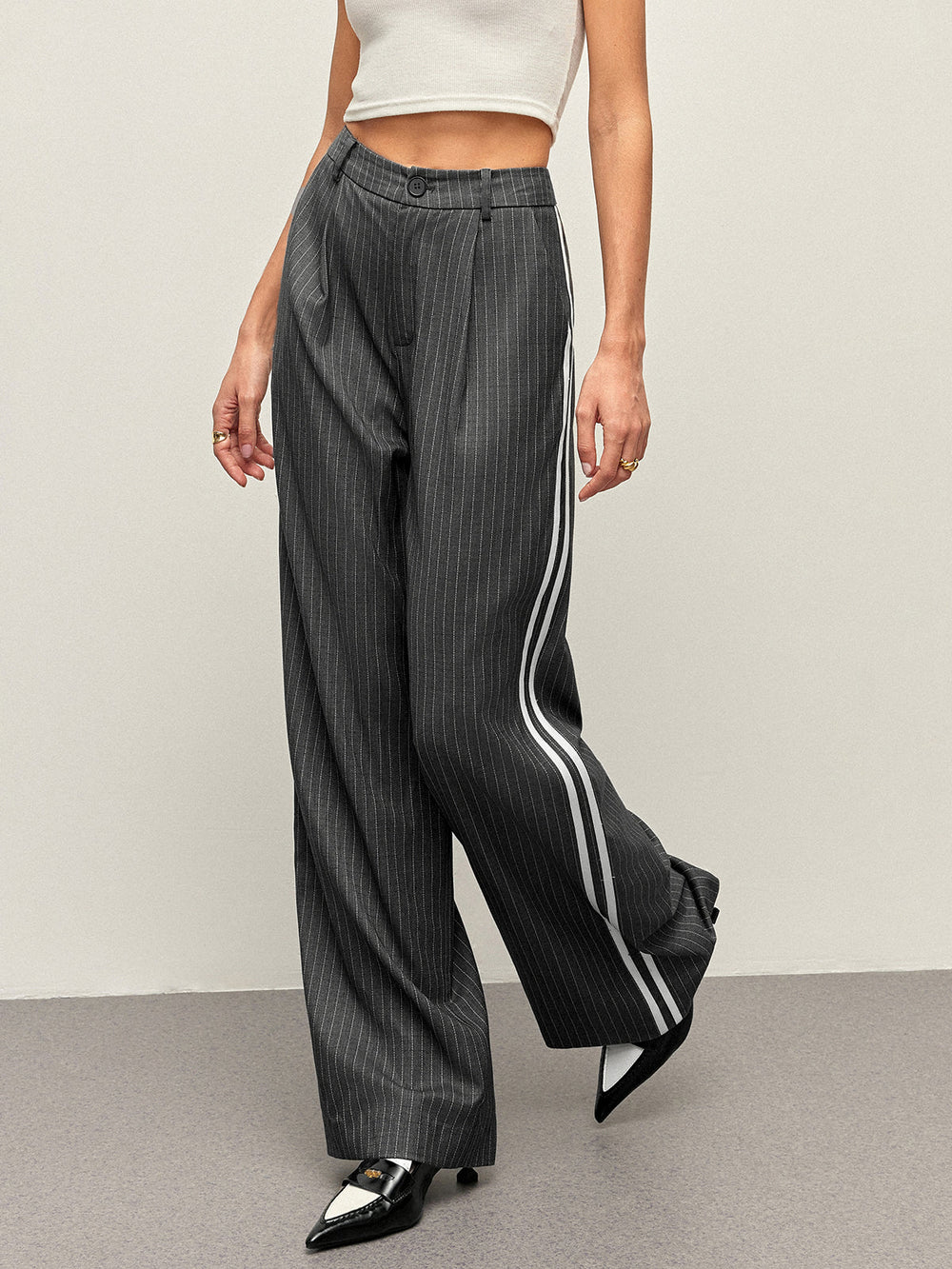 Pantalon à rayures mi-taille