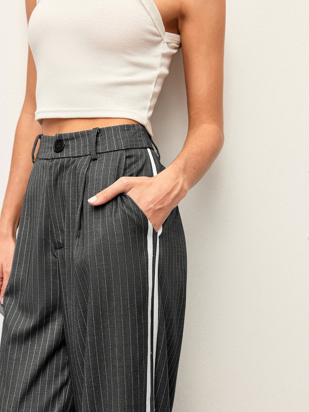 Pantalon à rayures mi-taille
