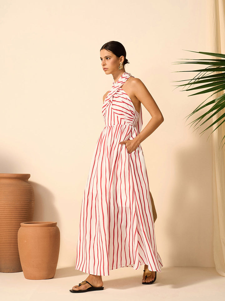 Robe Robe à Col Bardot Rayée