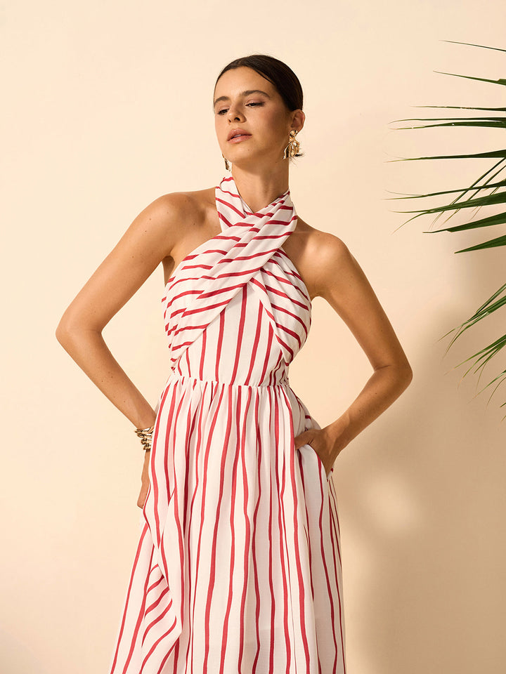 Robe Robe à Col Bardot Rayée