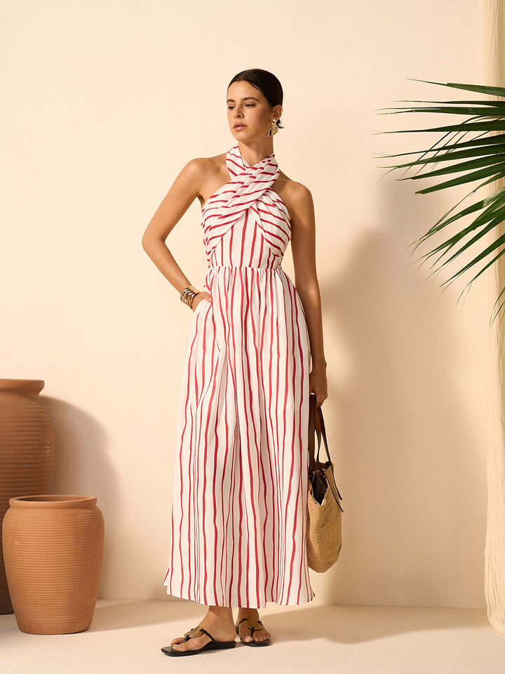 Robe Robe à Col Bardot Rayée