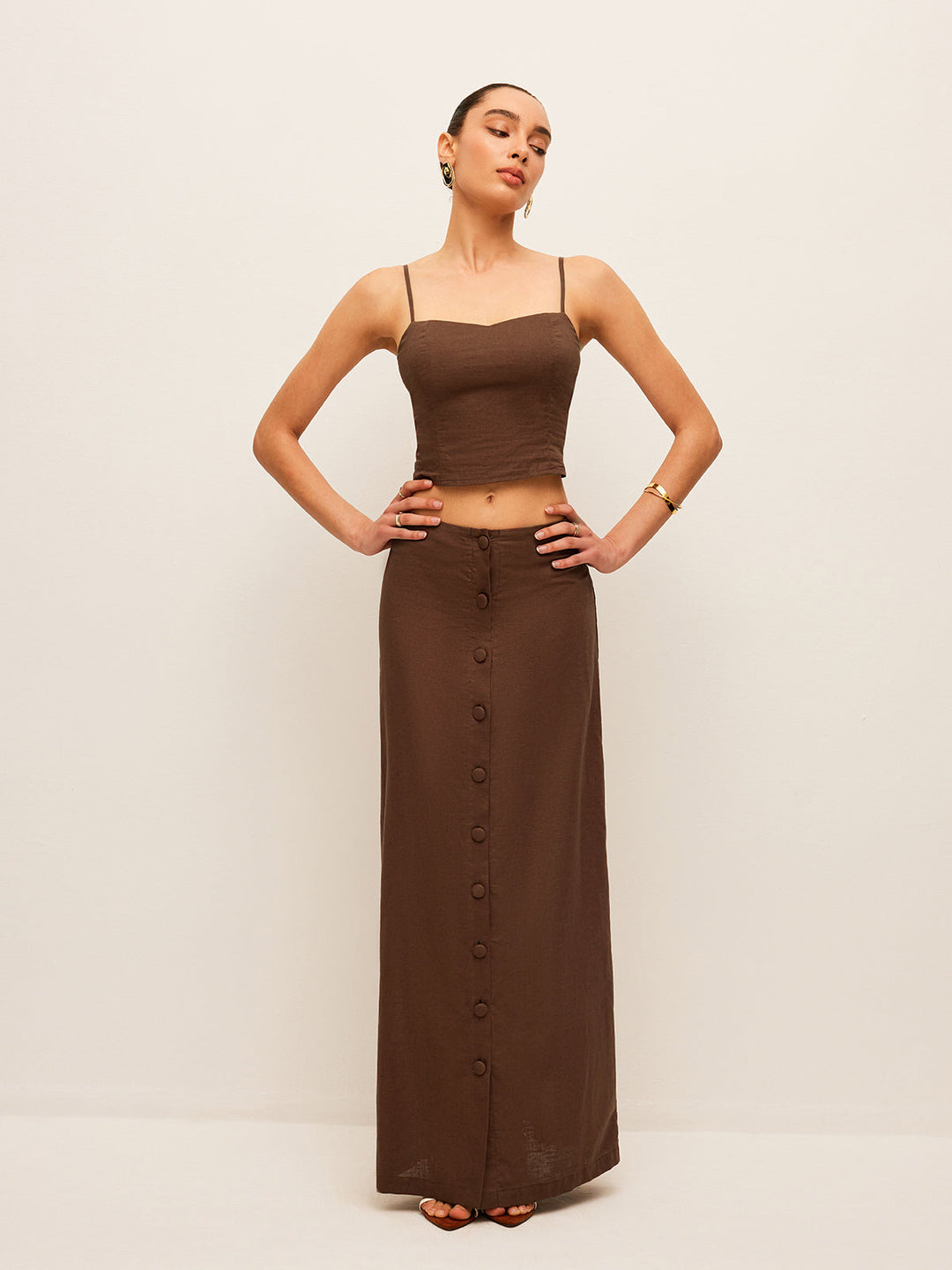 Ensemble Jupe Boutonnée en Coton et Lin