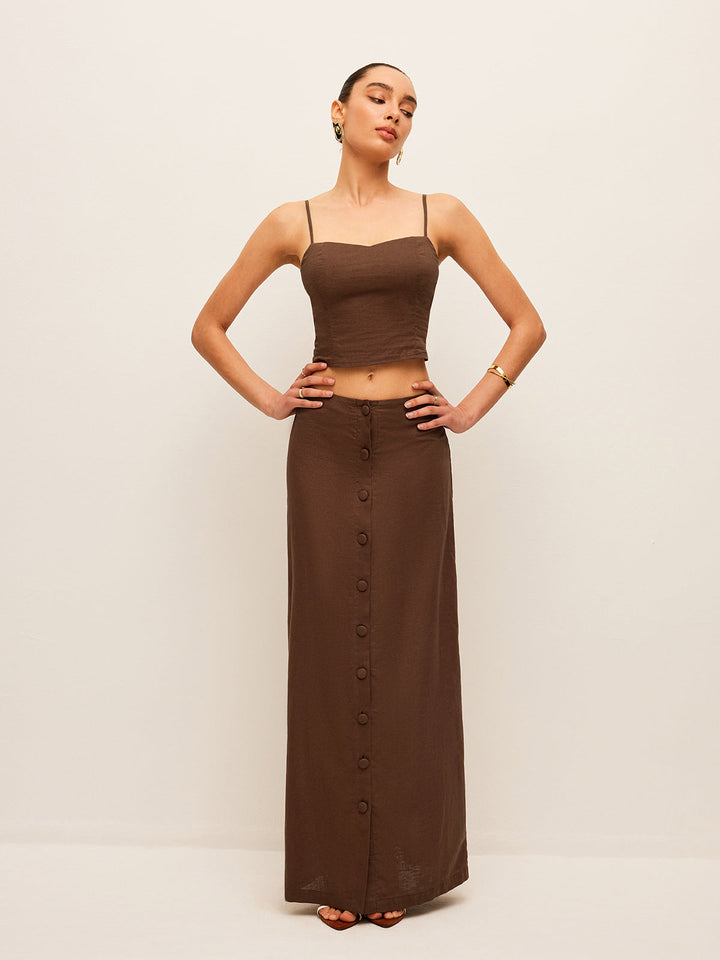 Ensemble Jupe Boutonnée en Coton et Lin