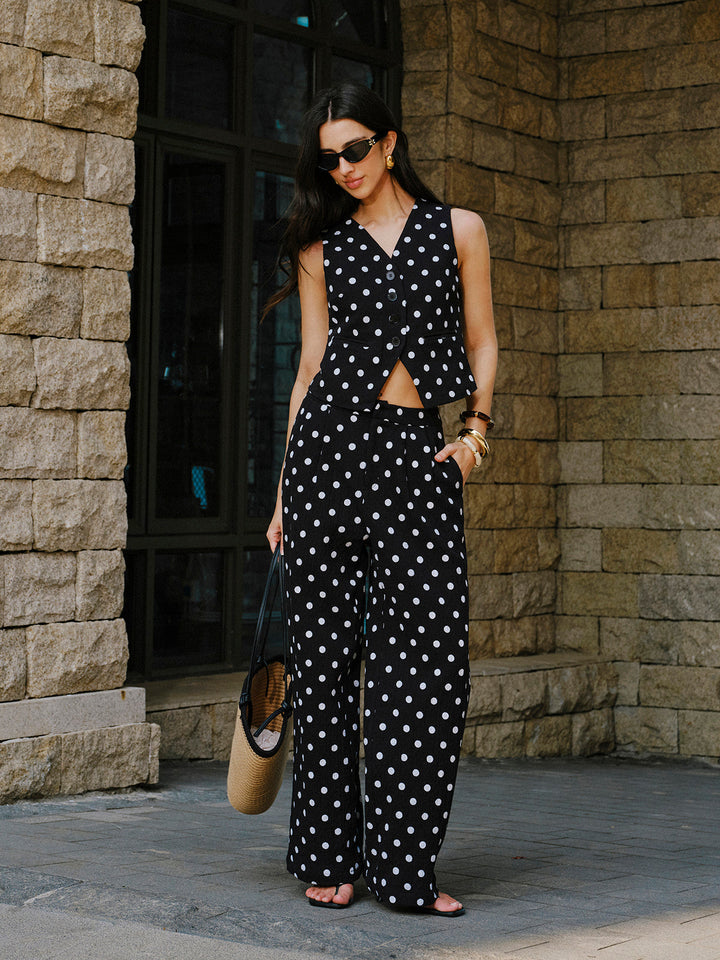 Ensemble Gilet Pantalon à Pois en Coton