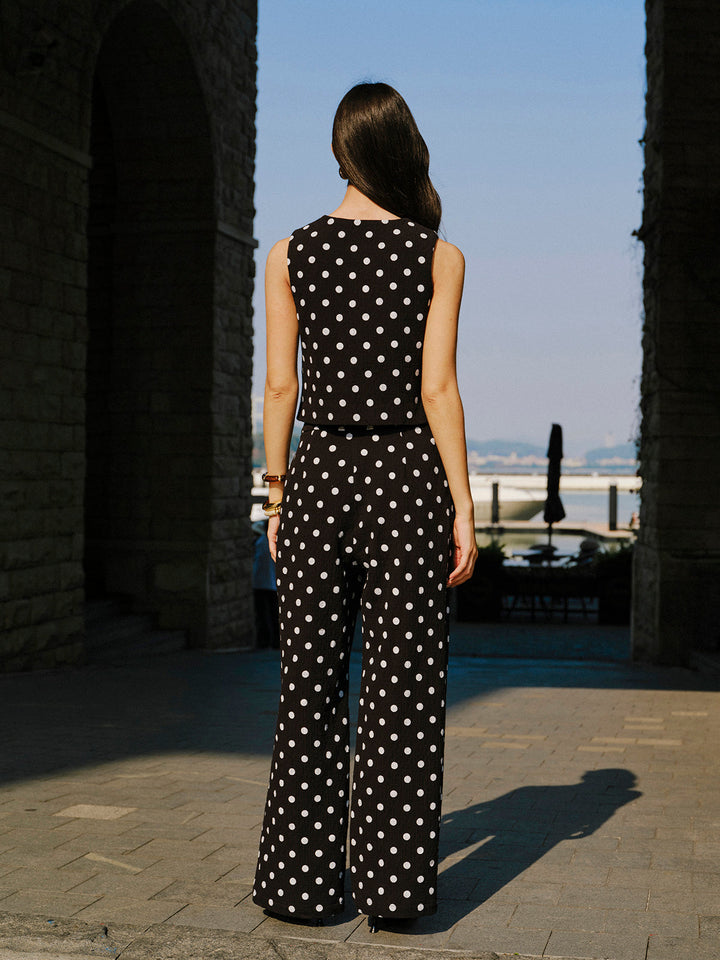 Ensemble Gilet Pantalon à Pois en Coton