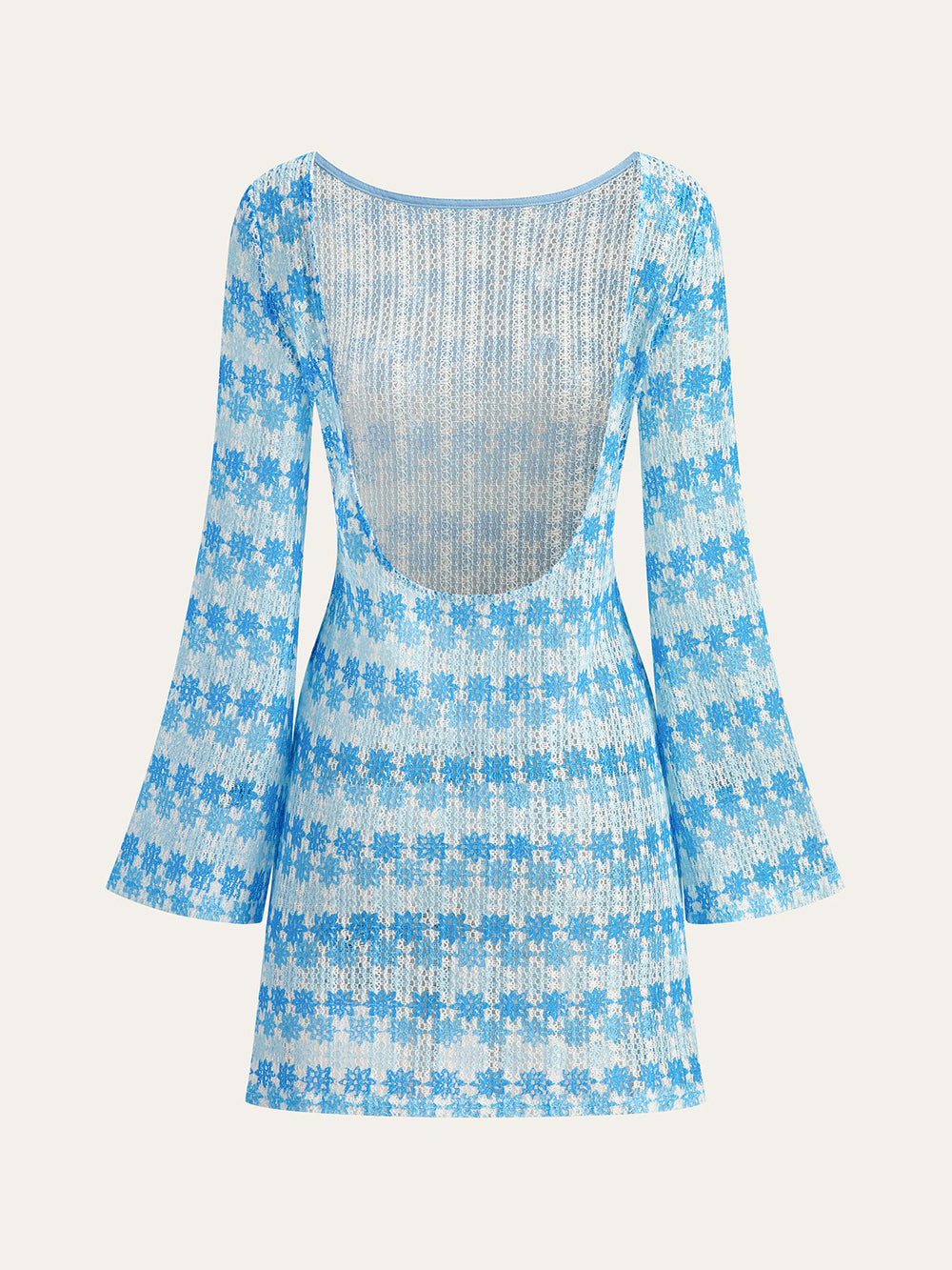 Robe en crochet dos nu avec manches évasées semi-transparente