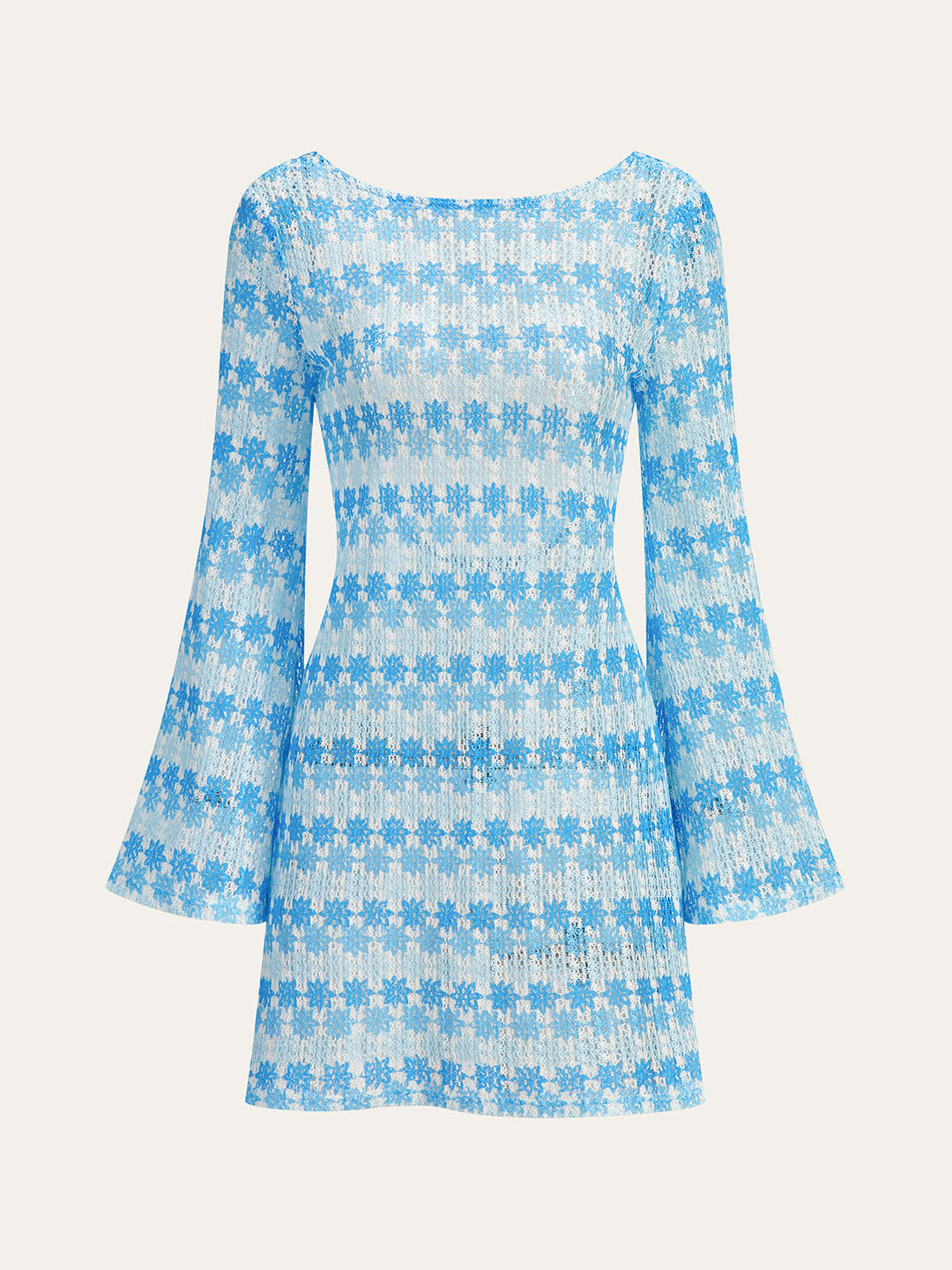 Robe en crochet dos nu avec manches évasées semi-transparente