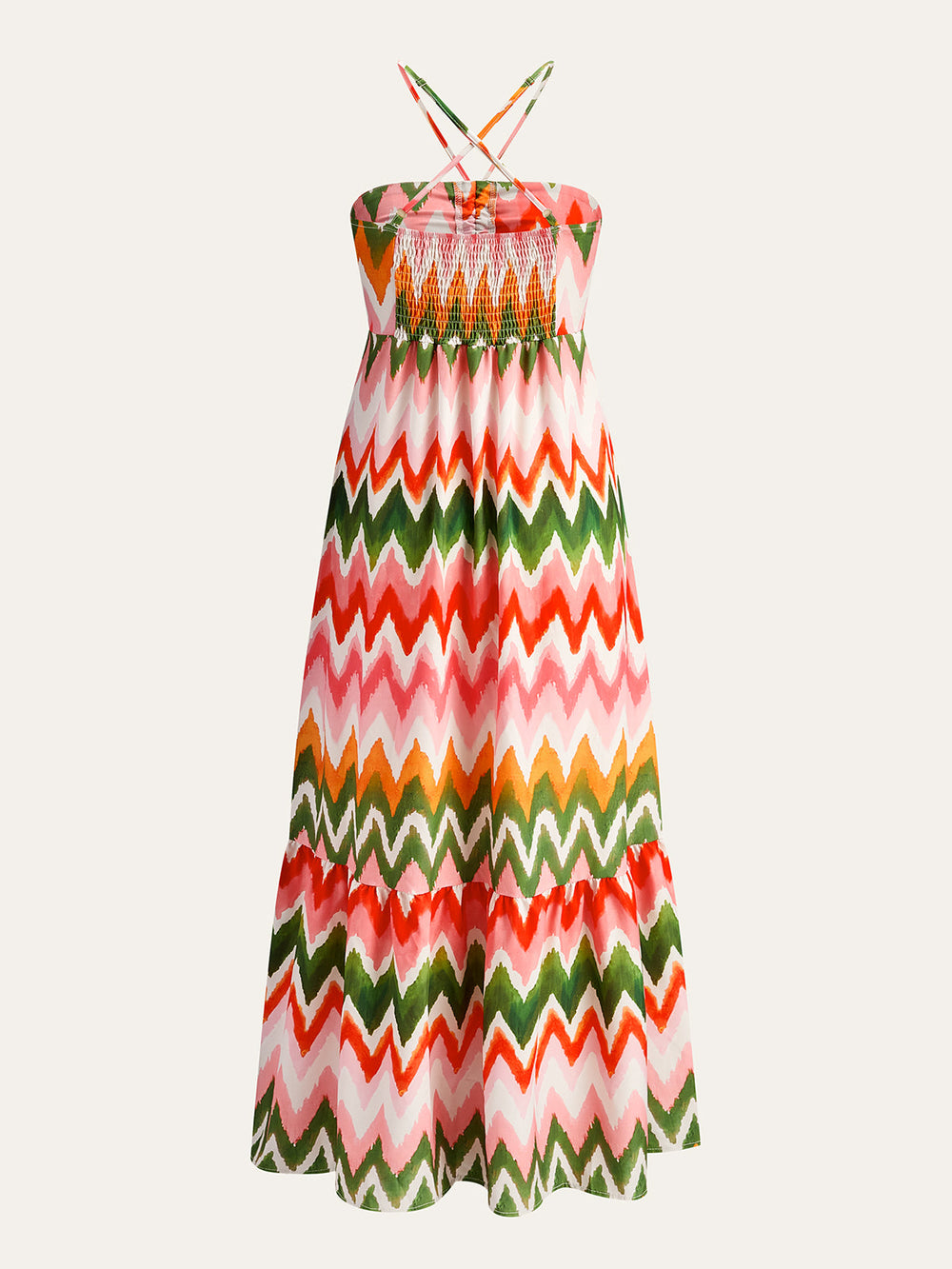 Robe à col licou à imprimé zigzag et froncé