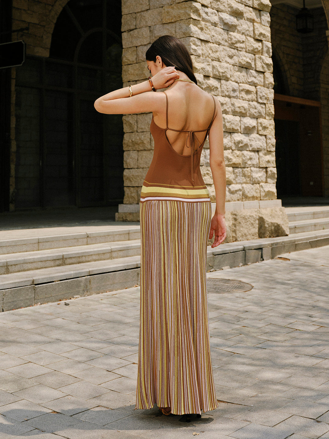 Robe Longue en Maille à Rayures