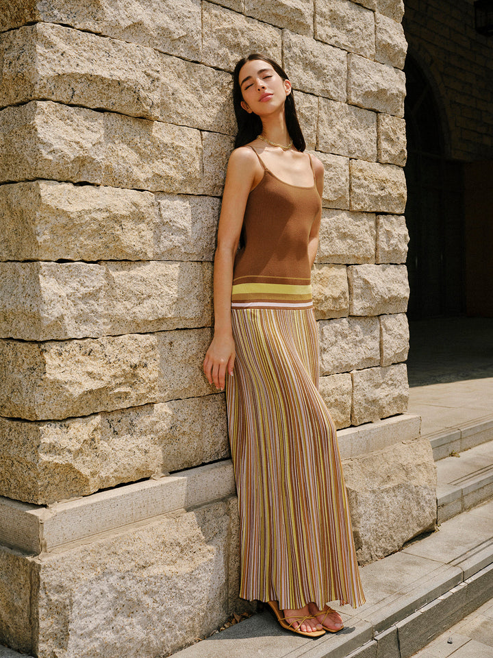 Robe Longue en Maille à Rayures