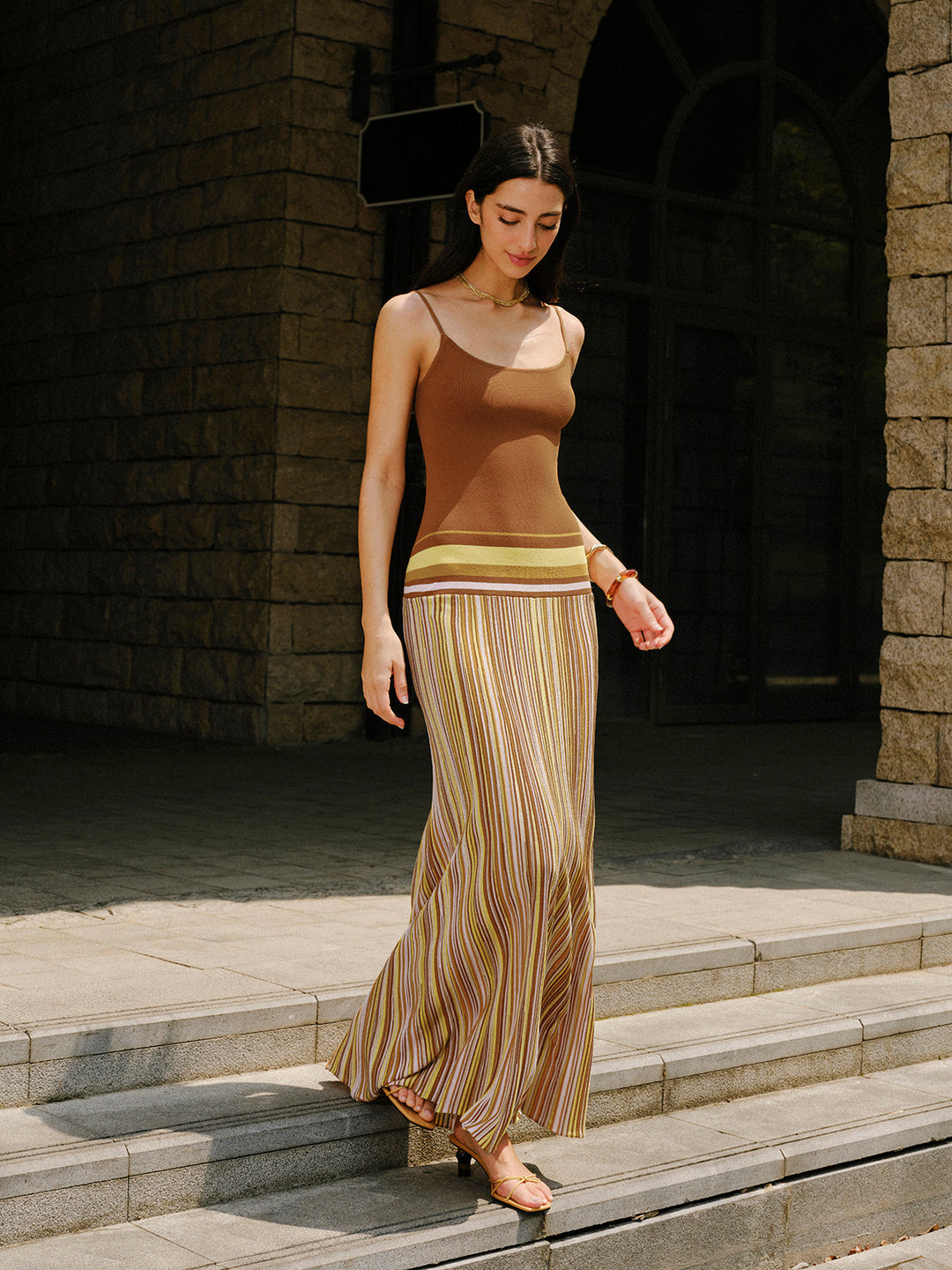 Robe Longue en Maille à Rayures