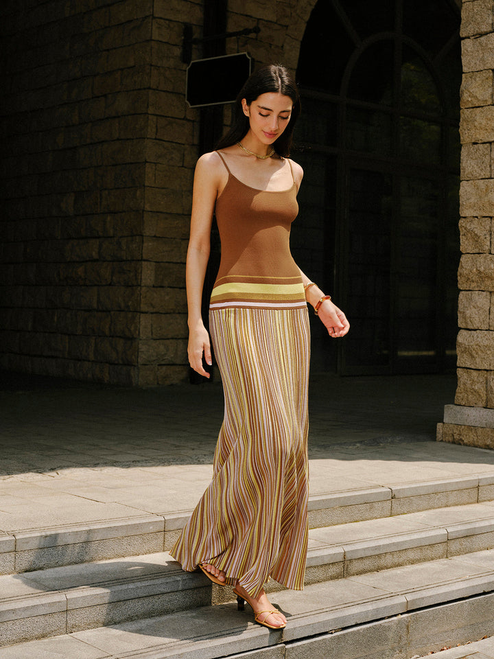 Robe Longue en Maille à Rayures