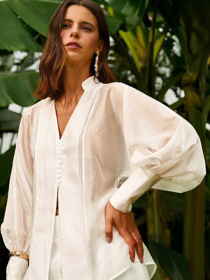 Blouse à Manches Bouffantes Transparente