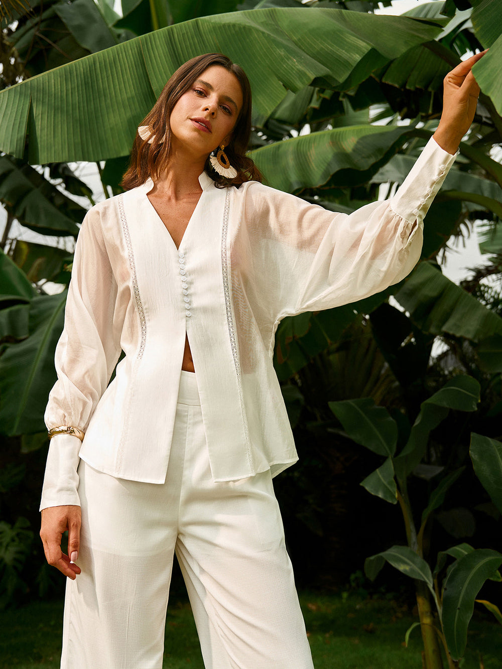 Blouse à Manches Bouffantes Transparente