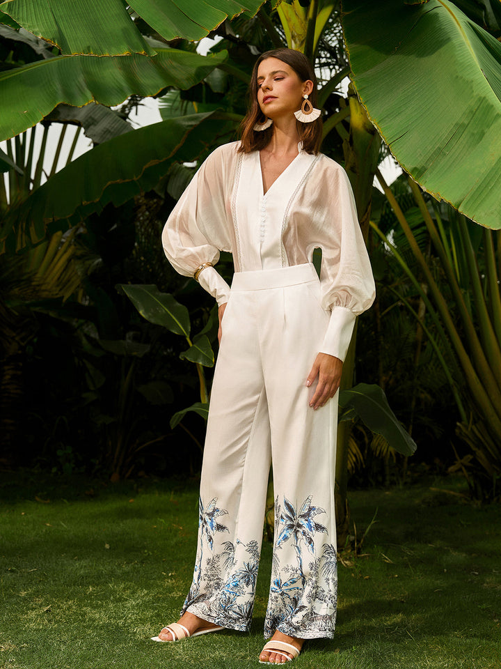 Pantalons Taille Basse Fleurie Avec Poches
