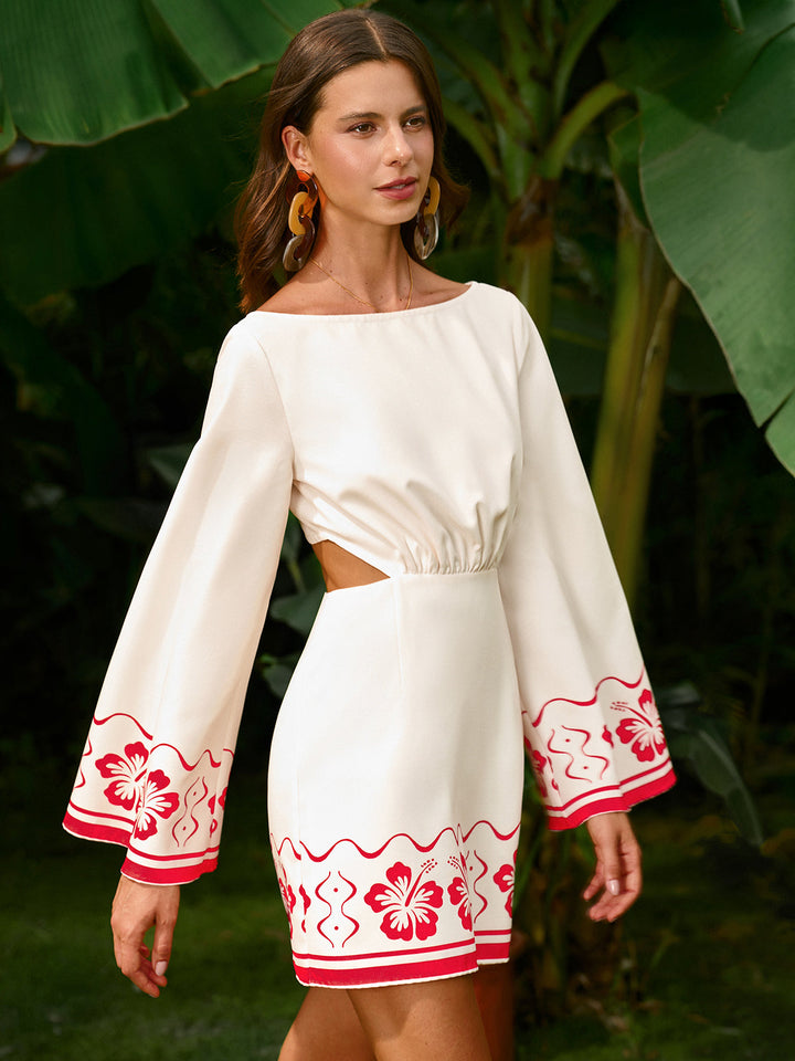 Robe dos nu à broderie florale et nouée