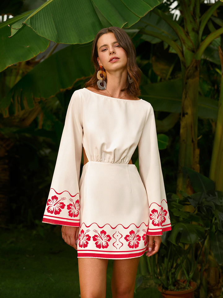 Robe dos nu à broderie florale et nouée