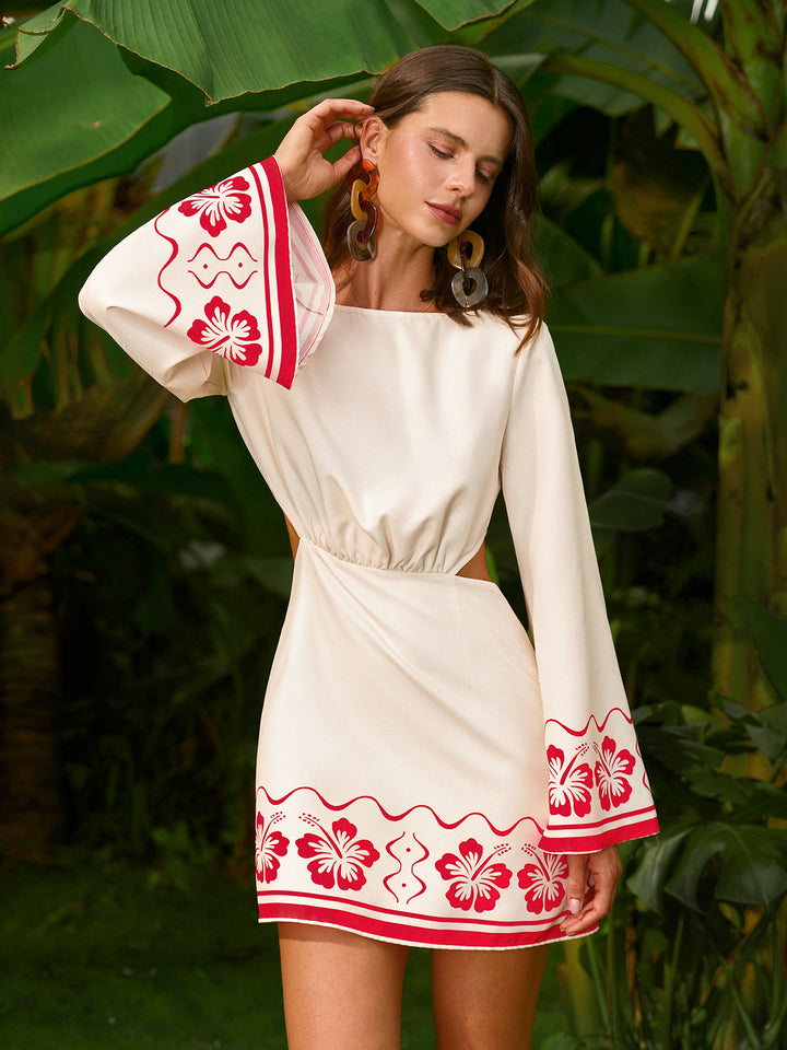 Robe dos nu à broderie florale et nouée