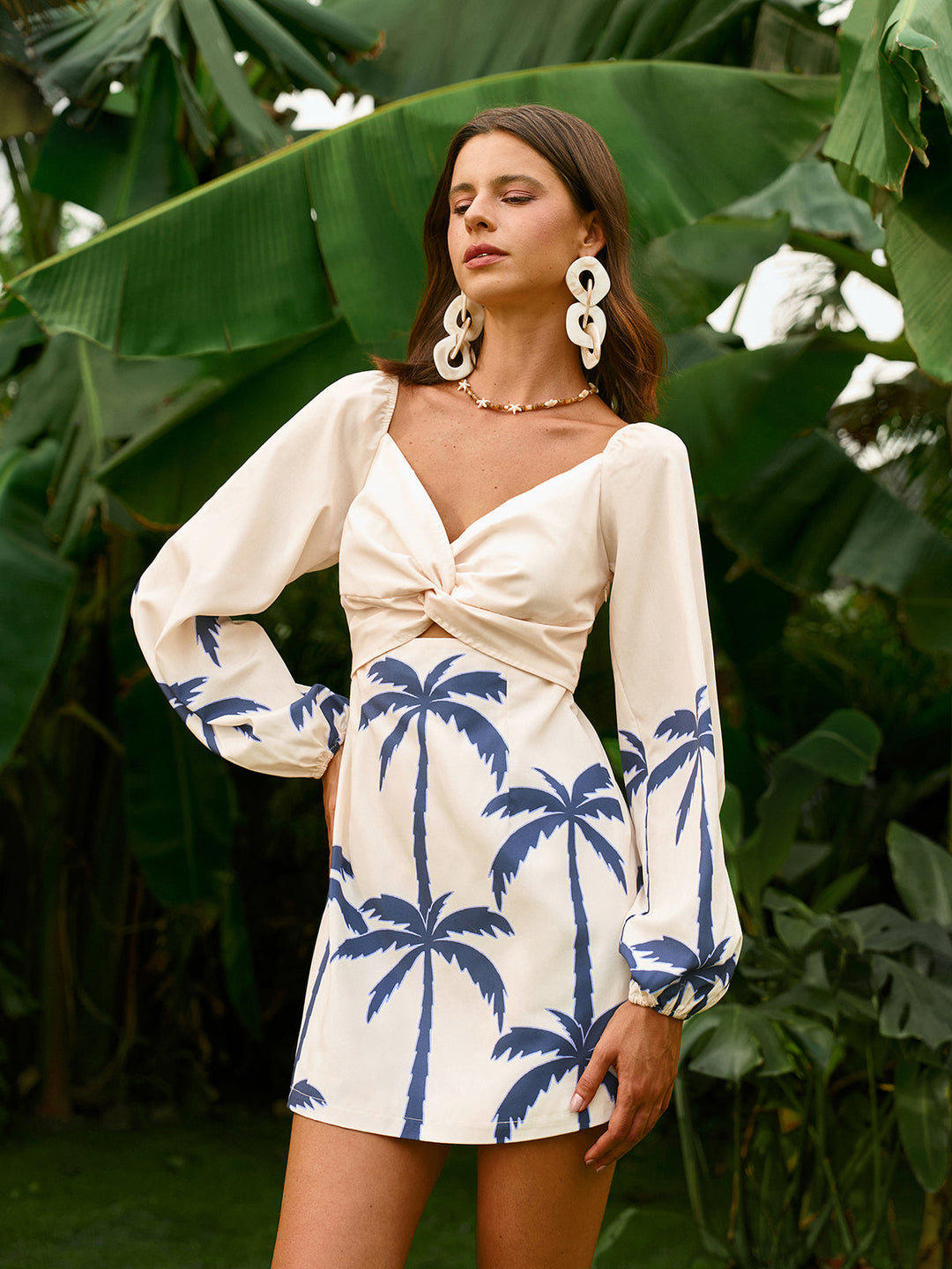 Robe Longue à Manches Longues et Imprimé Dos Serre-Tête