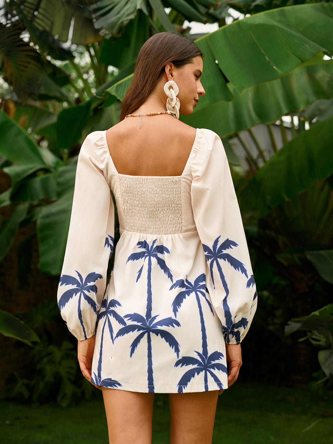 Robe Longue à Manches Longues et Imprimé Dos Serre-Tête
