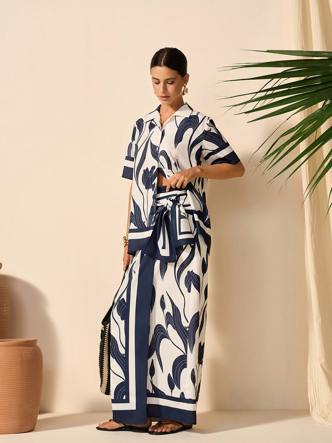 Jupe à taille nouée à imprimé floral