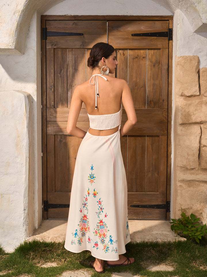Robe Longue Dos Nu à Imprimé Floral