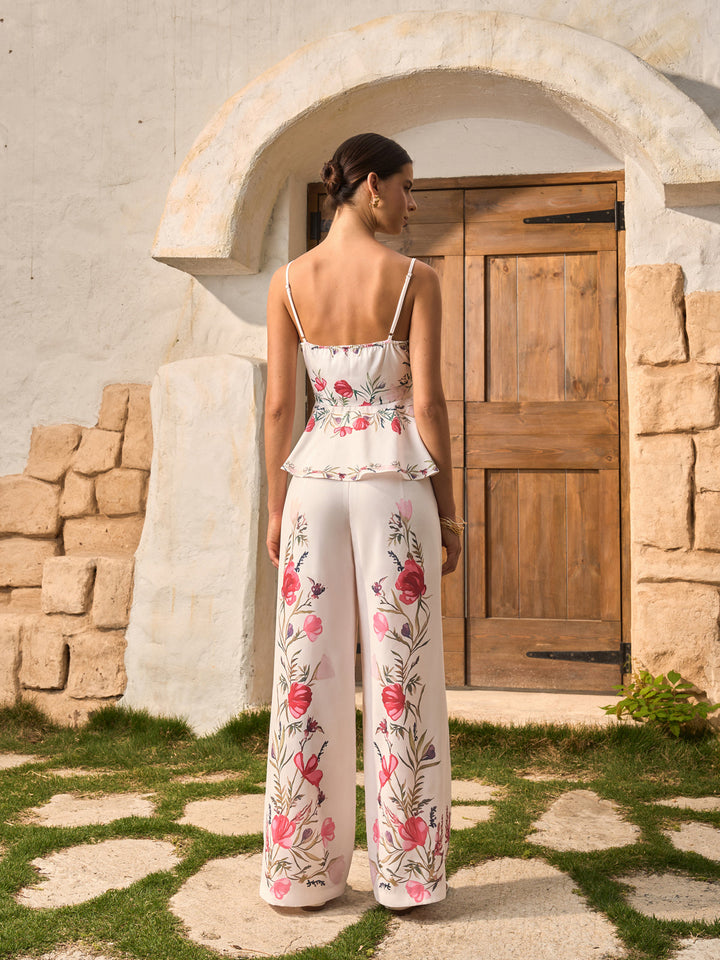 Ensemble Pantalon et Haut Peplum Fleuri