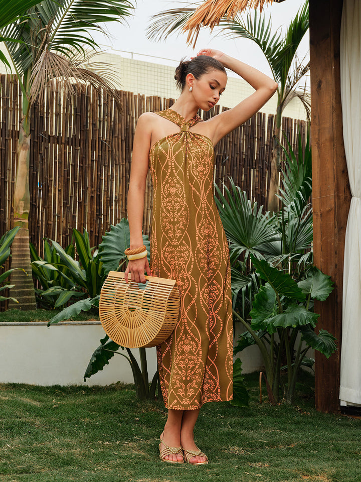 Robe Satinée à Col Halter