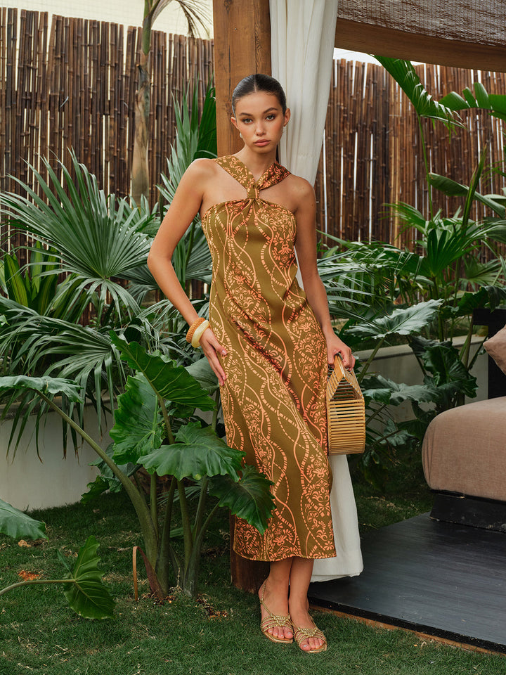 Robe Satinée à Col Halter