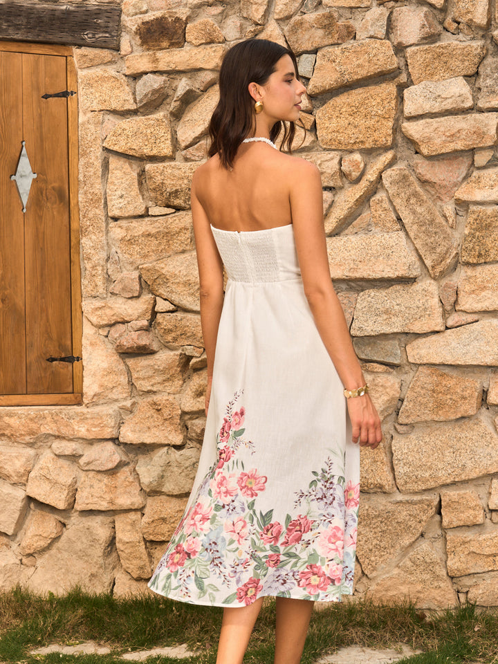 Robe Courte Sans Bretelles à Imprimé Floral Avec Boutons Décoratifs
