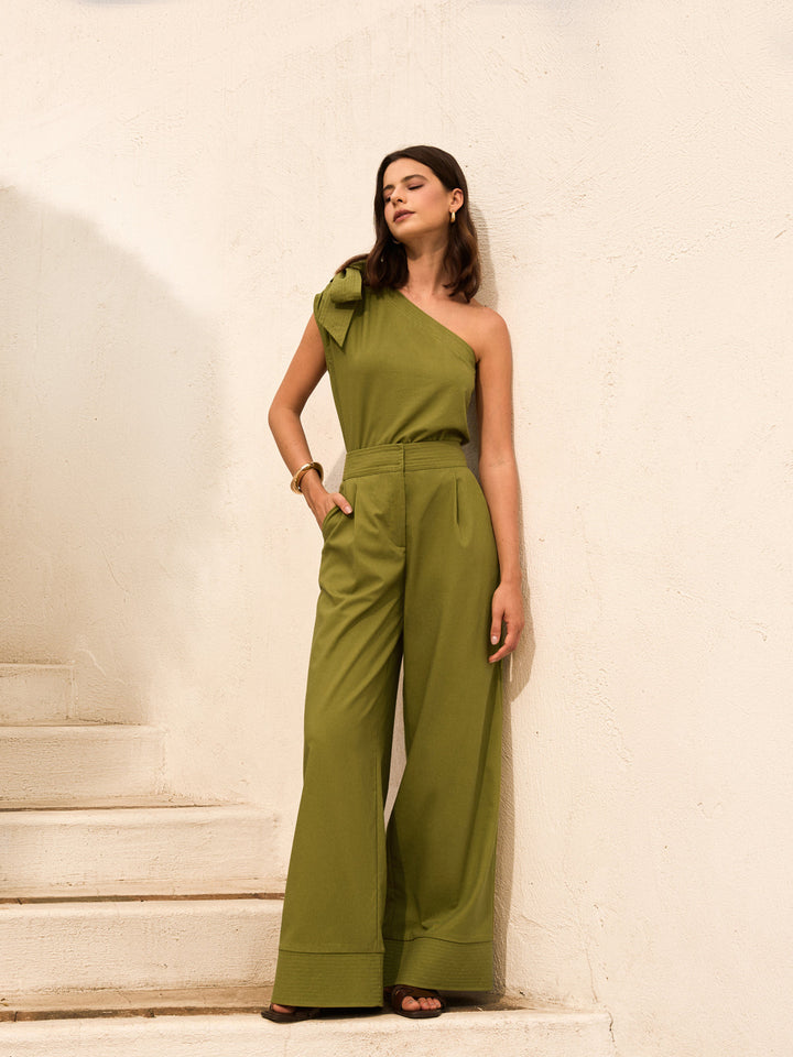 Ensemble Haut & Pantalon en Coton & Lin à Épaule Unique