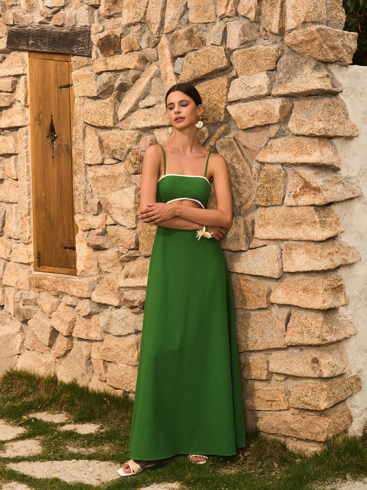 Robe Coupe Côtelée en Coton et Lin avec Noeud Dorsal