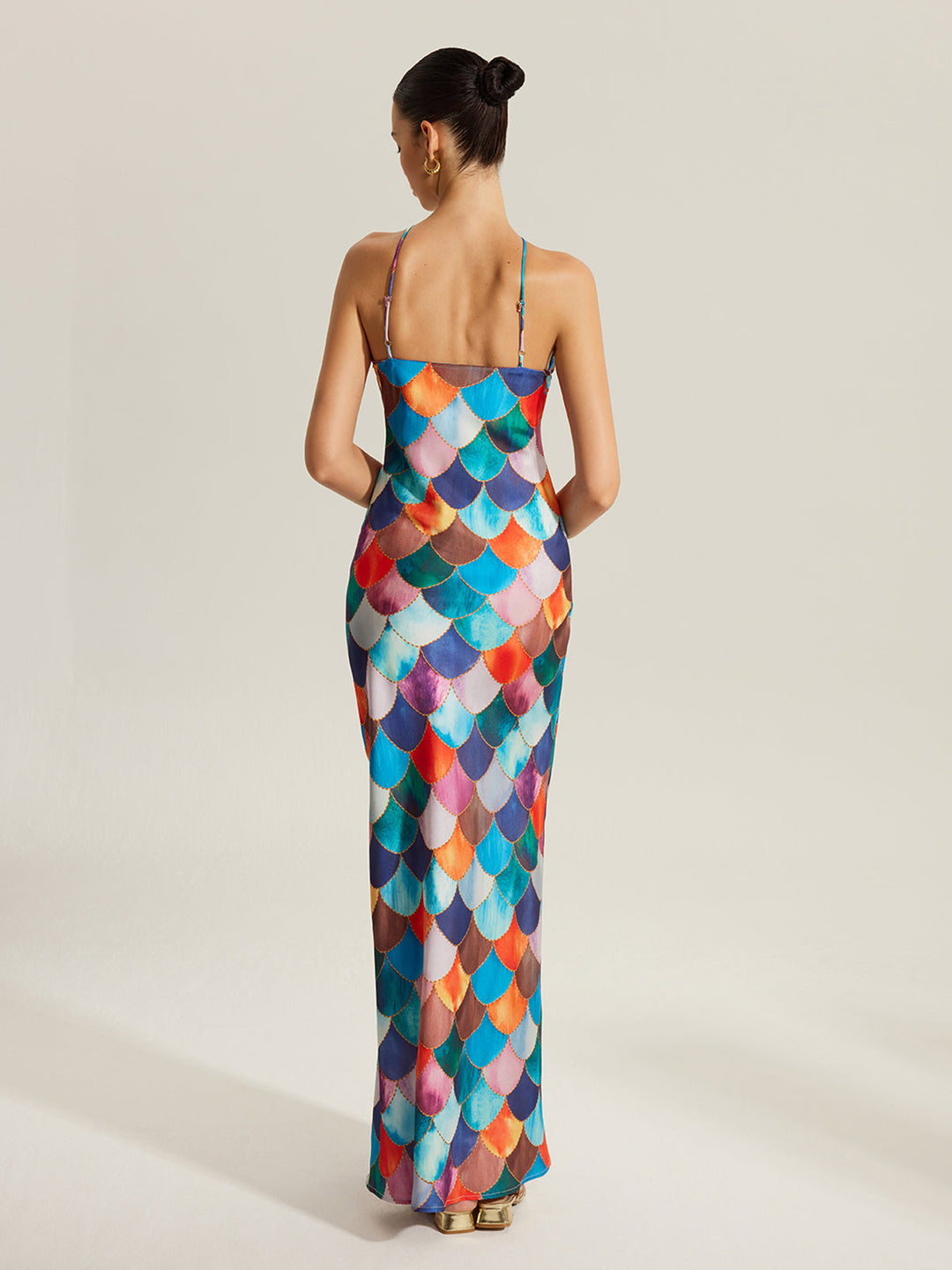 Robe Longue à Bretelles avec Imprimé Écailles Colorées