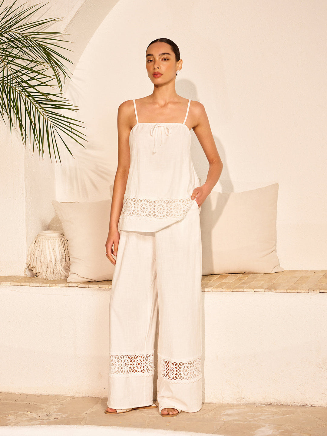 Ensemble de pantalons en coton avec panneaux en dentelle