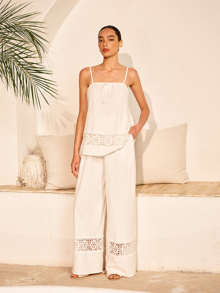 Ensemble de pantalons en coton avec panneaux en dentelle