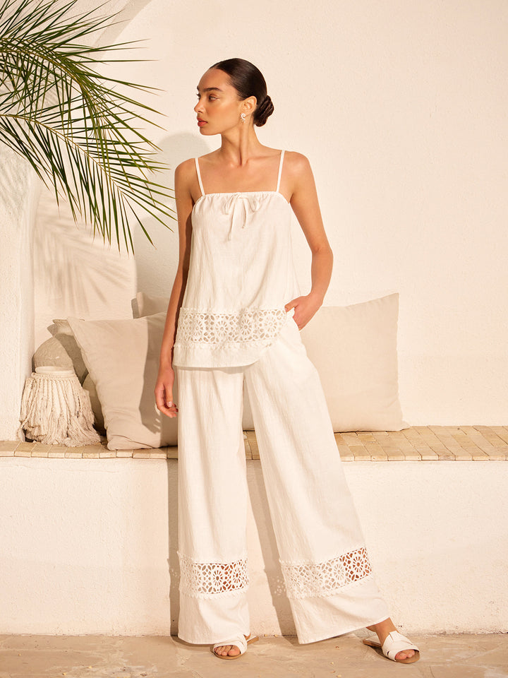 Ensemble de pantalons en coton avec panneaux en dentelle